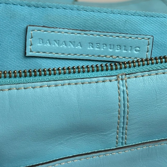 2005 Banana Republic Aqua Blue Shoulder Bag Brass Buckle Baguette Purse 2000s - Picture 4 of 14